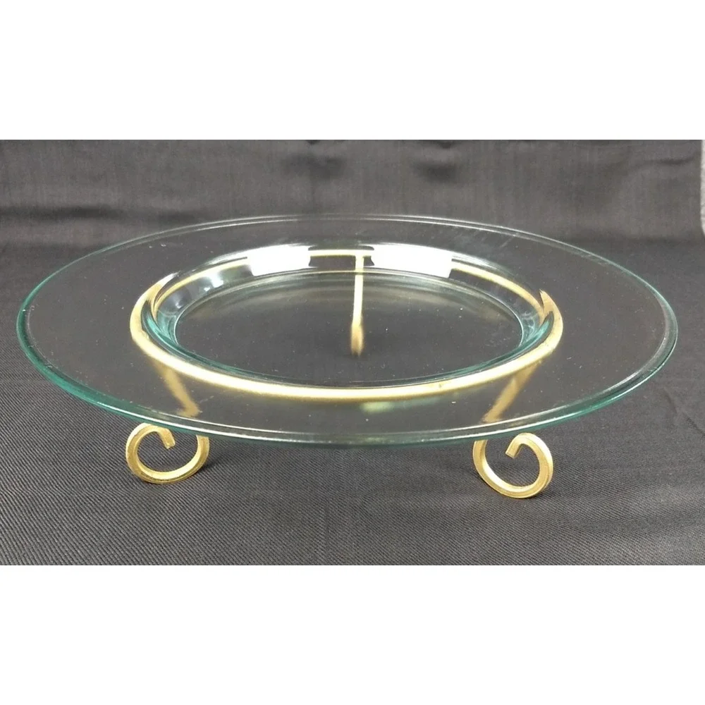 Litetyme 2 Piece Multi-Pillar Candle Clear Glass Tray Holder w/‎ Gold-Tone Stand